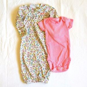 carter's newborn baby girl floral night gown & matching bodysuit diaper shirt